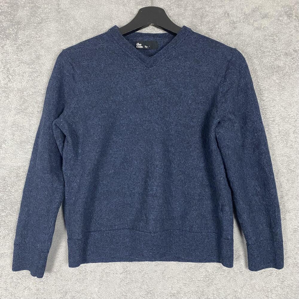 The Commons Sweater Mens XL Navy Blue 100% Merino Wool Pullover V Neck Classic